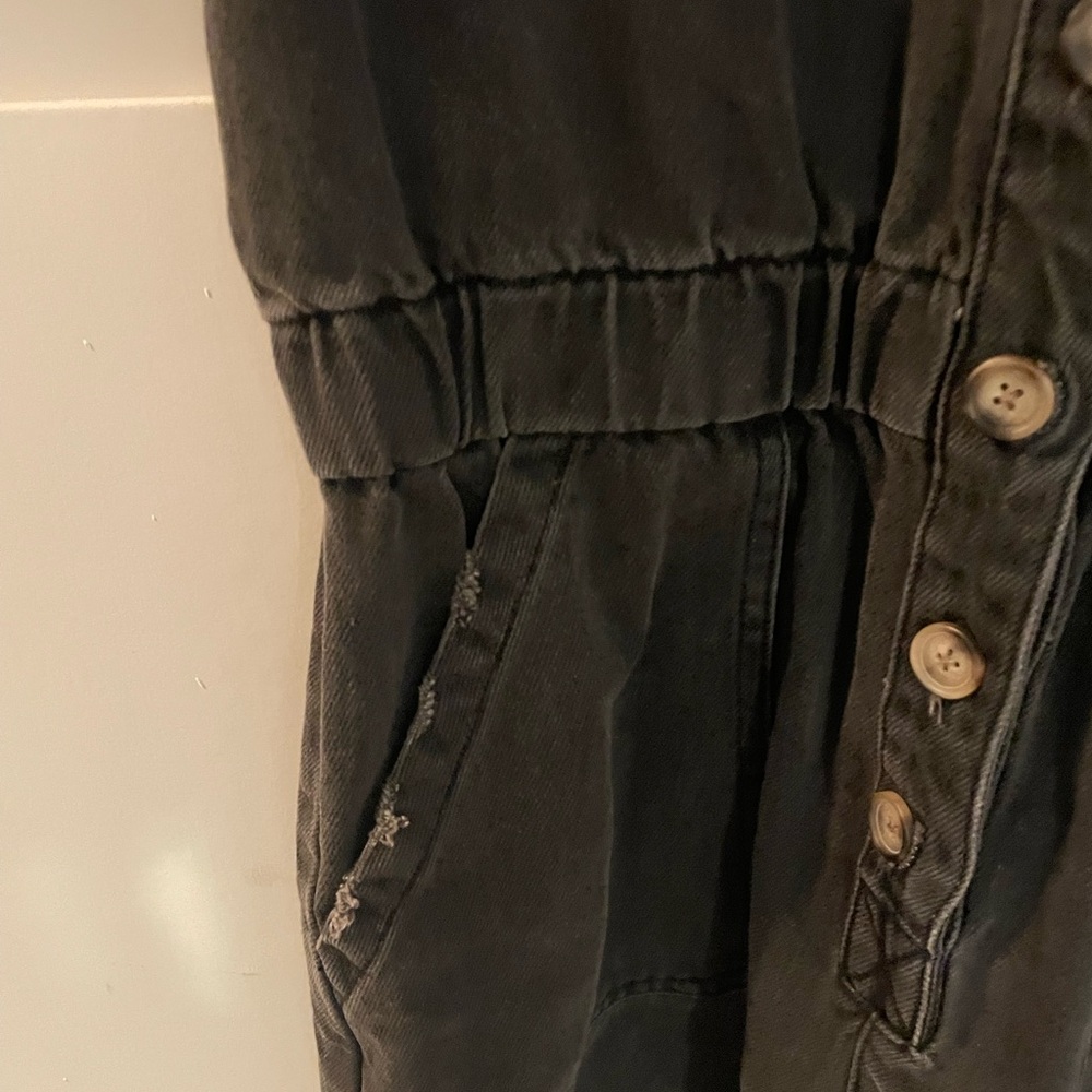 Show Me Your MuMu black denim Button-Up Romper - Picture 4 of 5